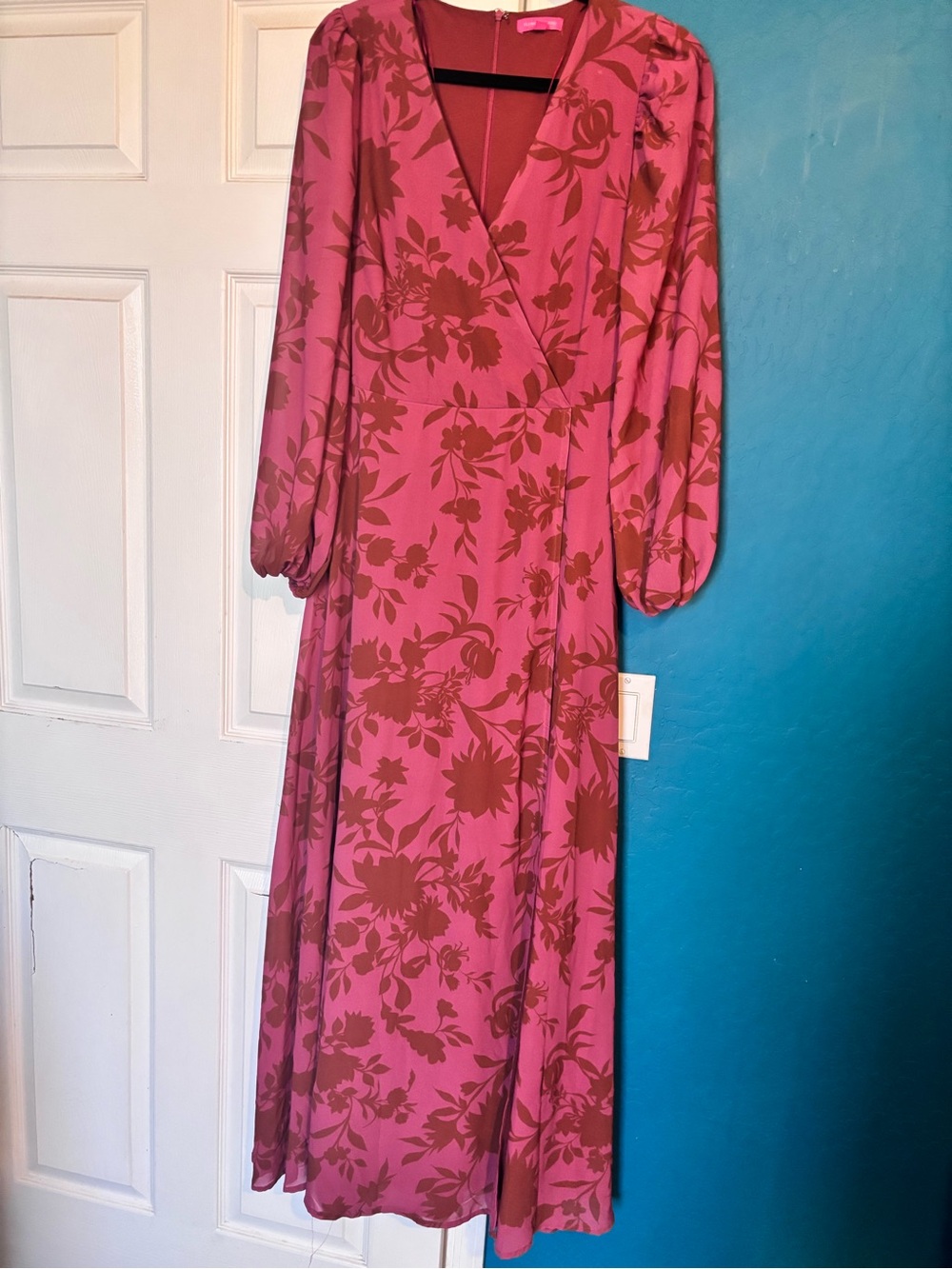 Flying Tomato Raspberry Pink Maxi Dress with Brown Floral Print